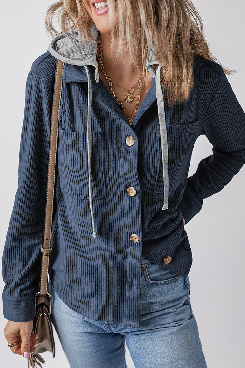 Jasmijn | Casual daily contrast patchwork hooded tops with drawstring and buttons