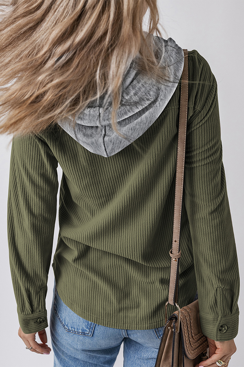 Jasmijn | Casual daily contrast patchwork hooded tops with drawstring and buttons