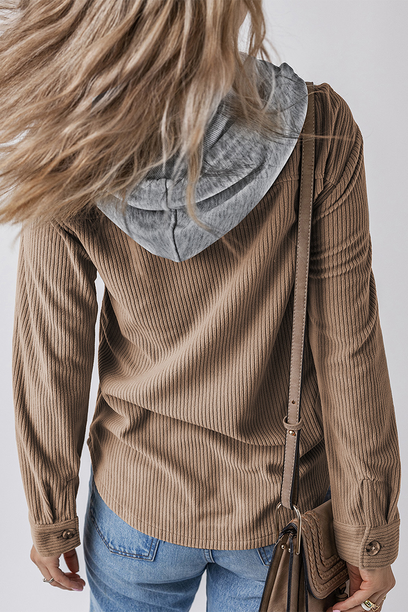 Jasmijn | Casual daily contrast patchwork hooded tops with drawstring and buttons