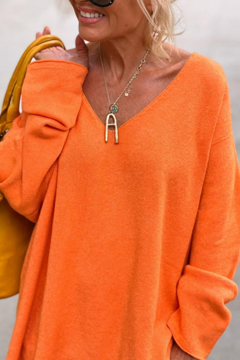 Jenny | Casual solid color tops with slit and V-neck