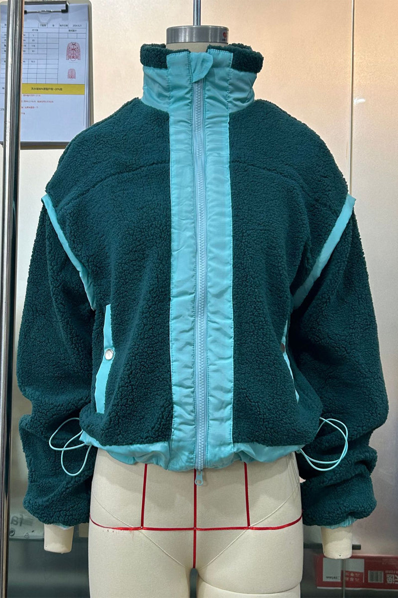 Jesusa | Casual patchwork outerwear with zip fastening and contrast stand-up collar