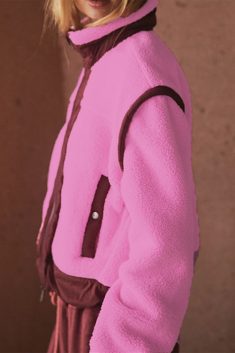 Jesusa | Casual patchwork outerwear with zip fastening and contrast stand-up collar