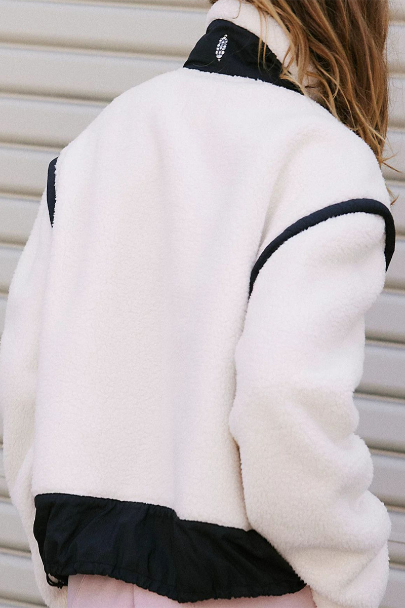 Jesusa | Casual patchwork outerwear with zip fastening and contrast stand-up collar