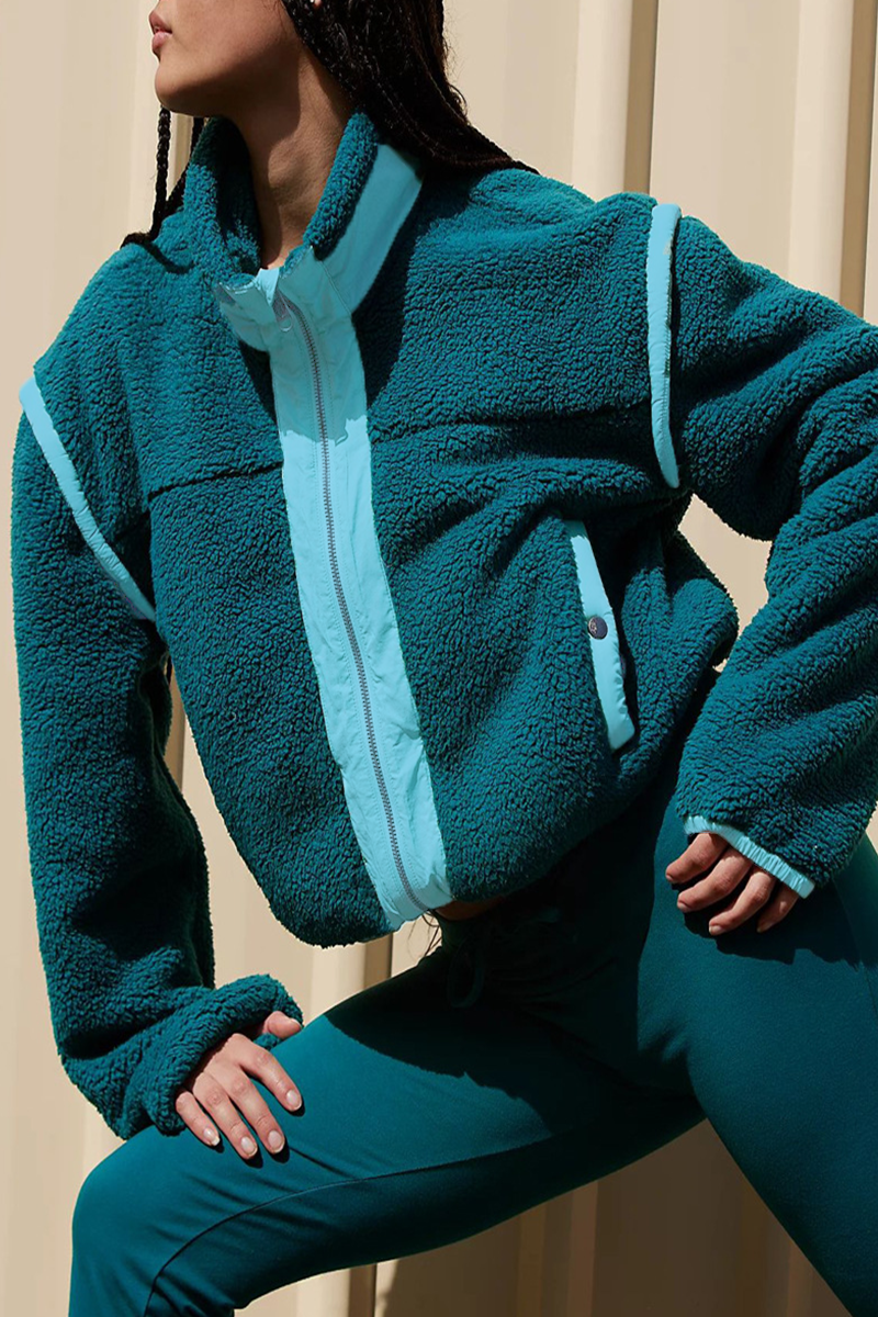Jesusa | Casual patchwork outerwear with zip fastening and contrast stand-up collar