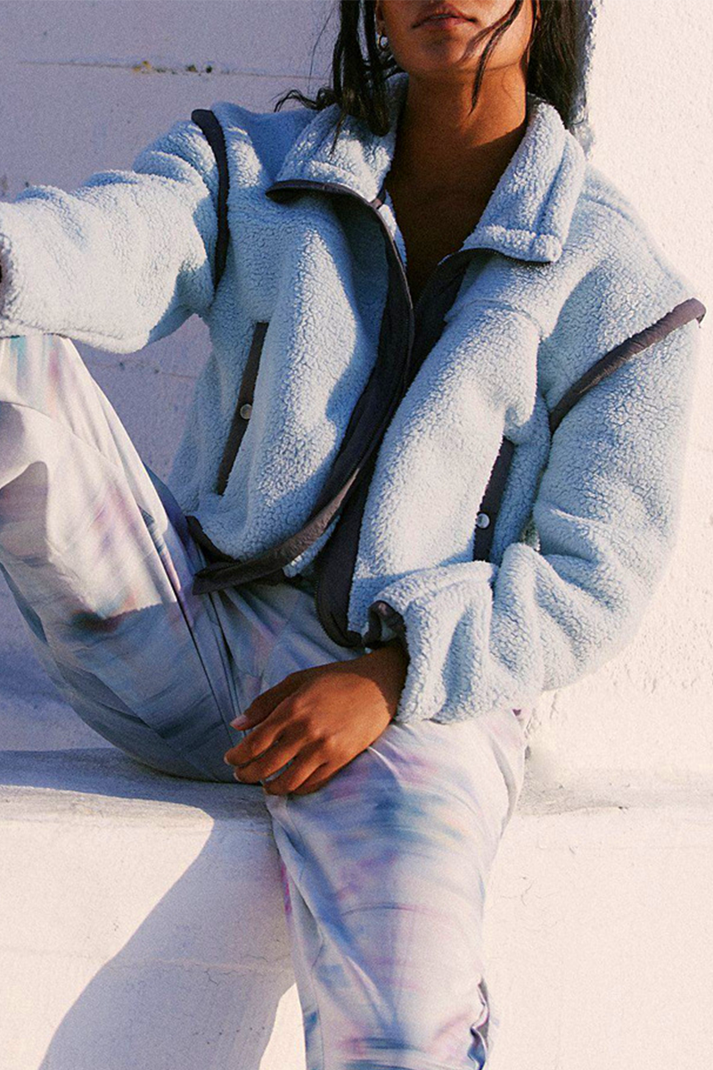 Jesusa | Casual patchwork outerwear with zip fastening and contrast stand-up collar