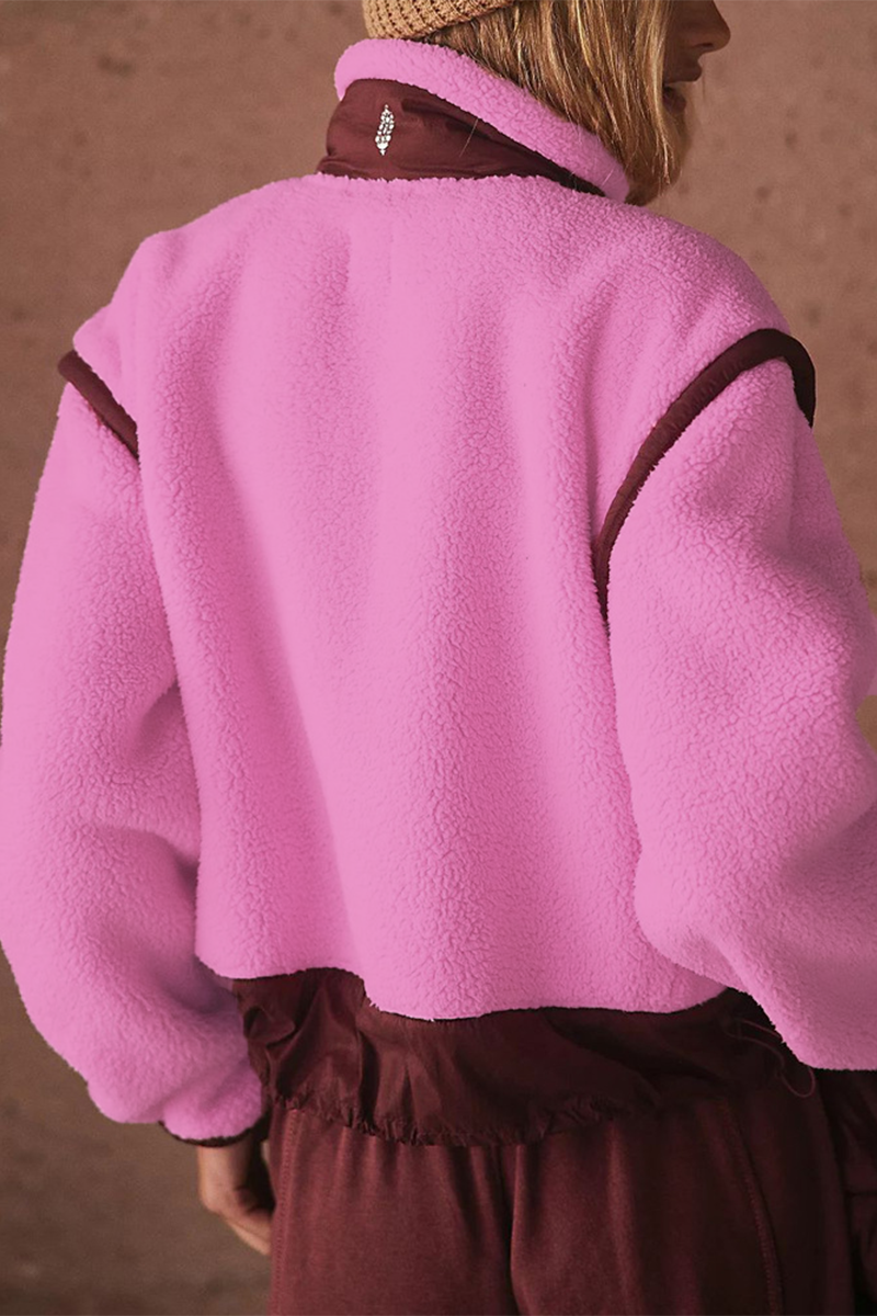 Jesusa | Casual patchwork outerwear with zip fastening and contrast stand-up collar