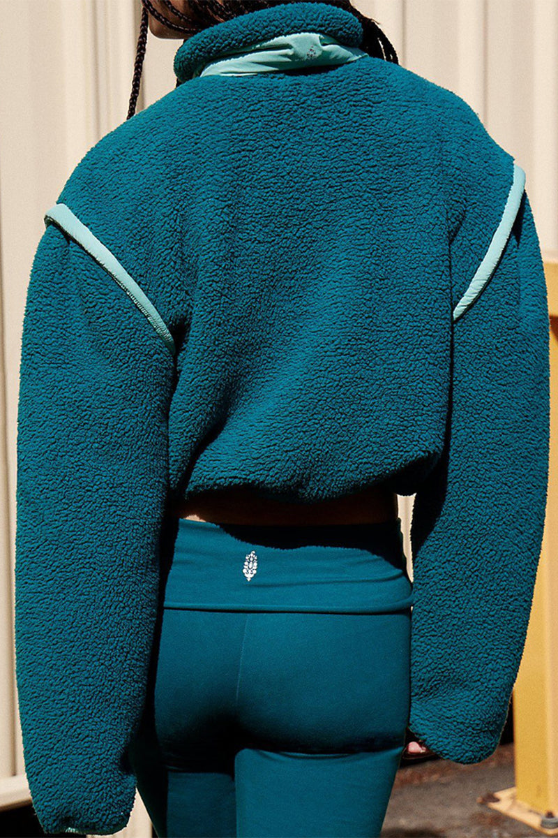 Jesusa | Casual patchwork outerwear with zip fastening and contrast stand-up collar