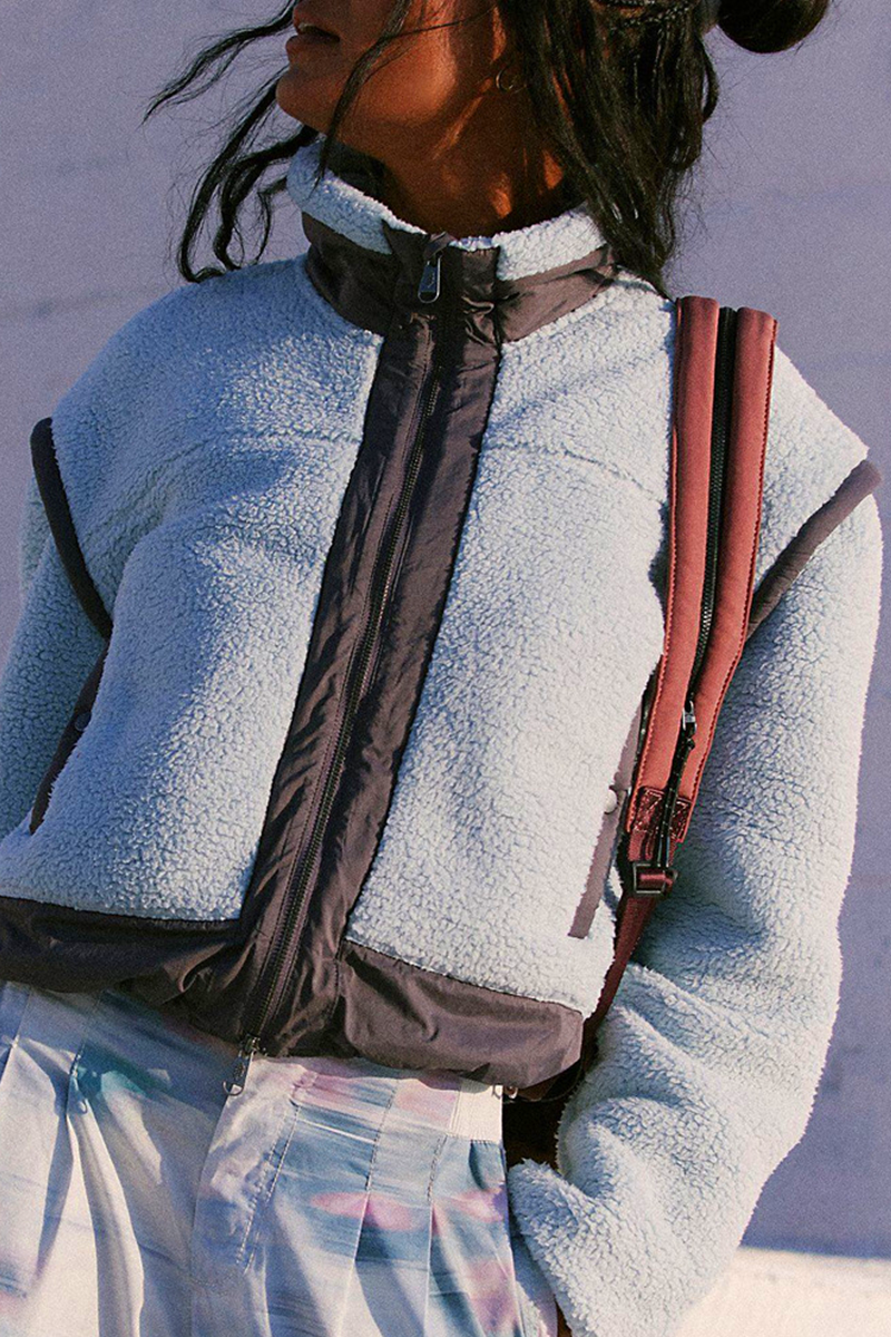 Jesusa | Casual patchwork outerwear with zip fastening and contrast stand-up collar