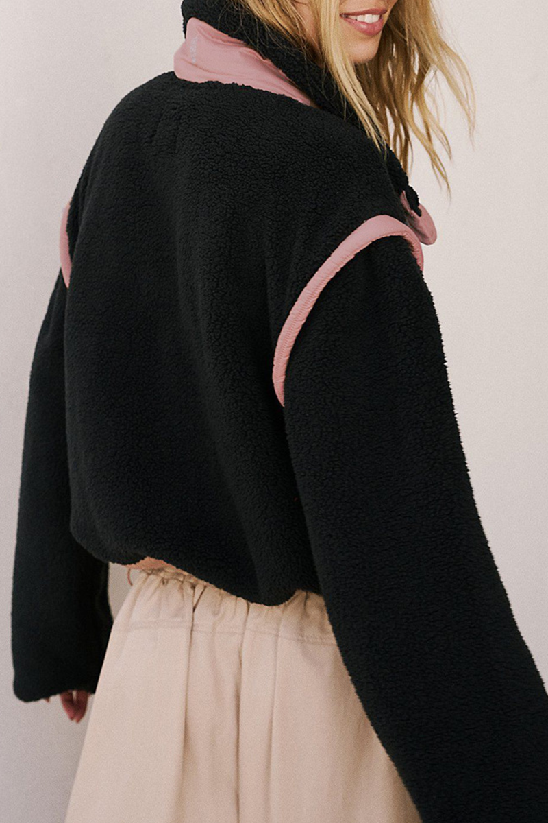 Jesusa | Casual patchwork outerwear with zip fastening and contrast stand-up collar