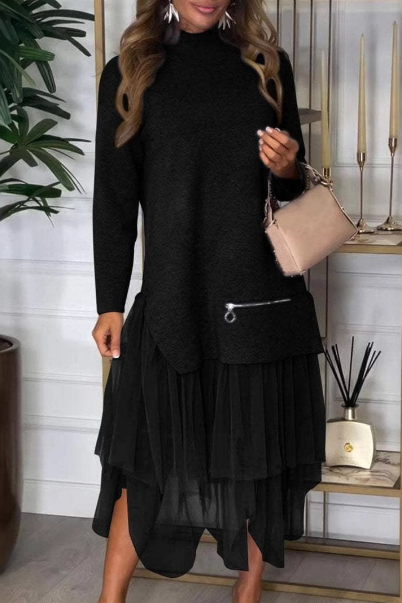 Katrien | Casual two-piece suit with turtleneck and long sleeves and slit