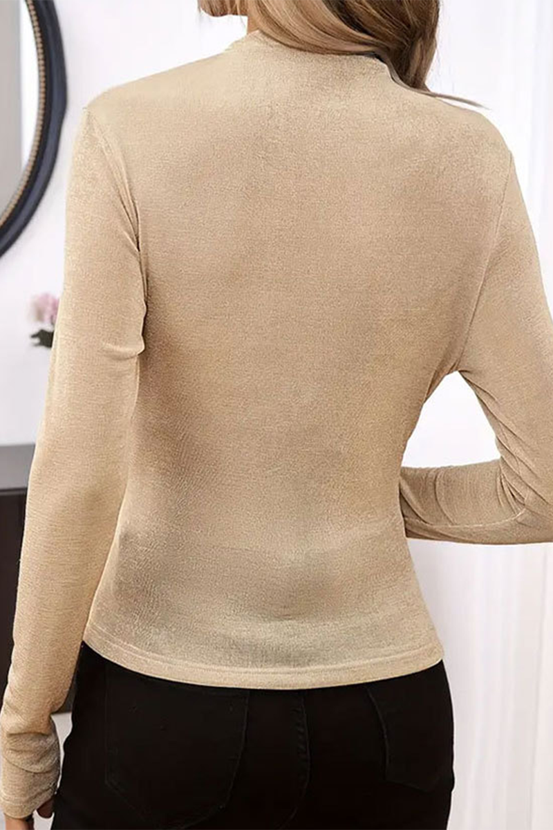 Josefa | Casual solid color ruched tops with stand-up collar