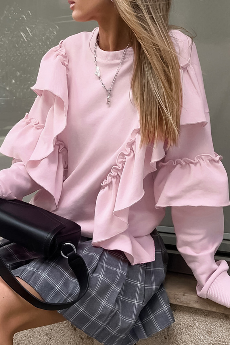 Jolanda | Casual solid color hoodies with ruffles and O-neck
