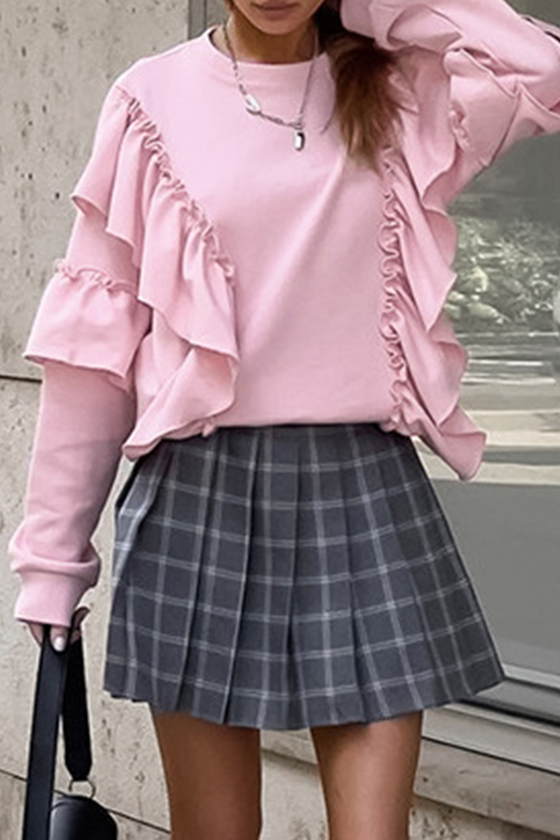 Jolanda | Casual solid color hoodies with ruffles and O-neck