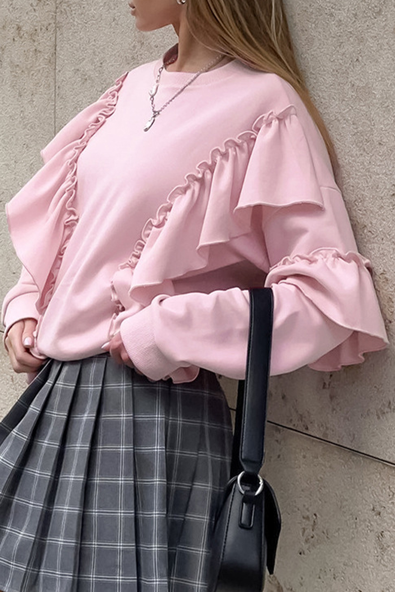 Jolanda | Casual solid color hoodies with ruffles and O-neck