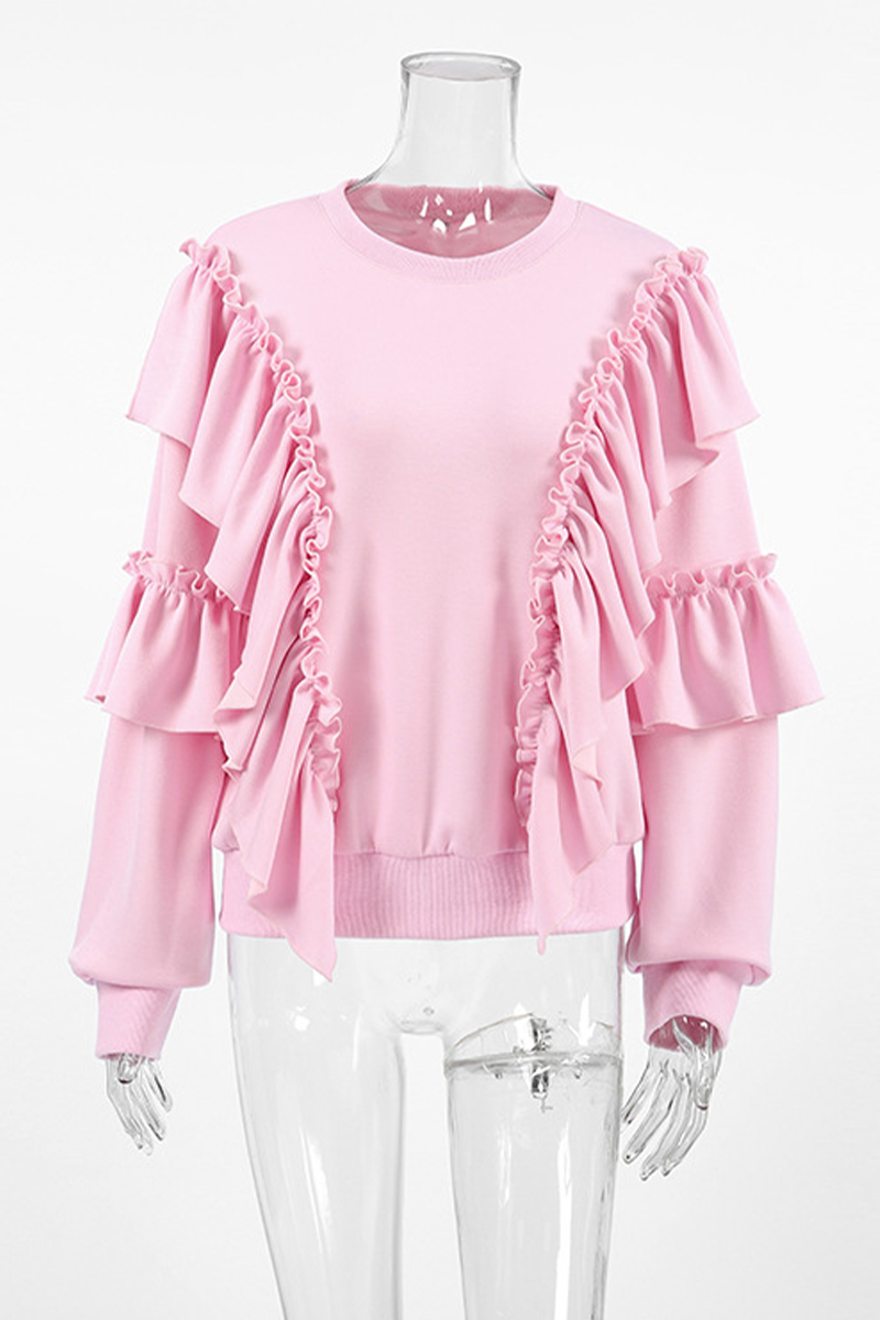 Jolanda | Casual solid color hoodies with ruffles and O-neck