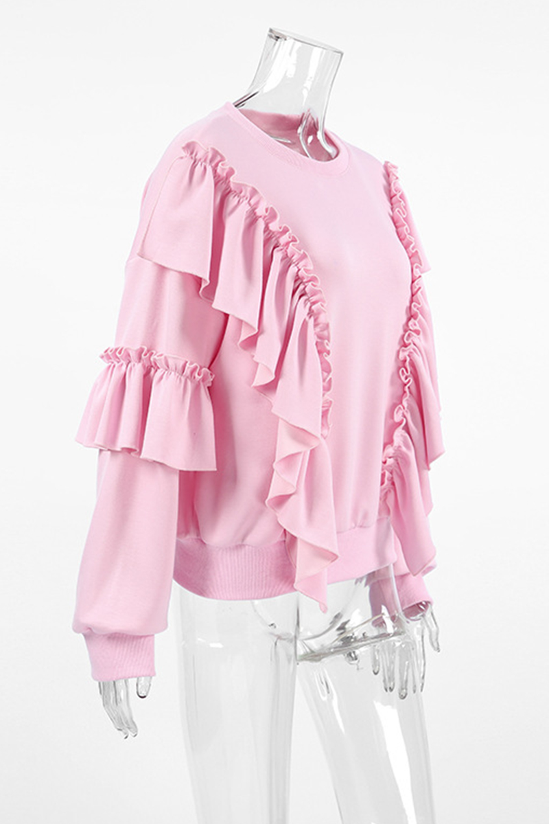 Jolanda | Casual solid color hoodies with ruffles and O-neck
