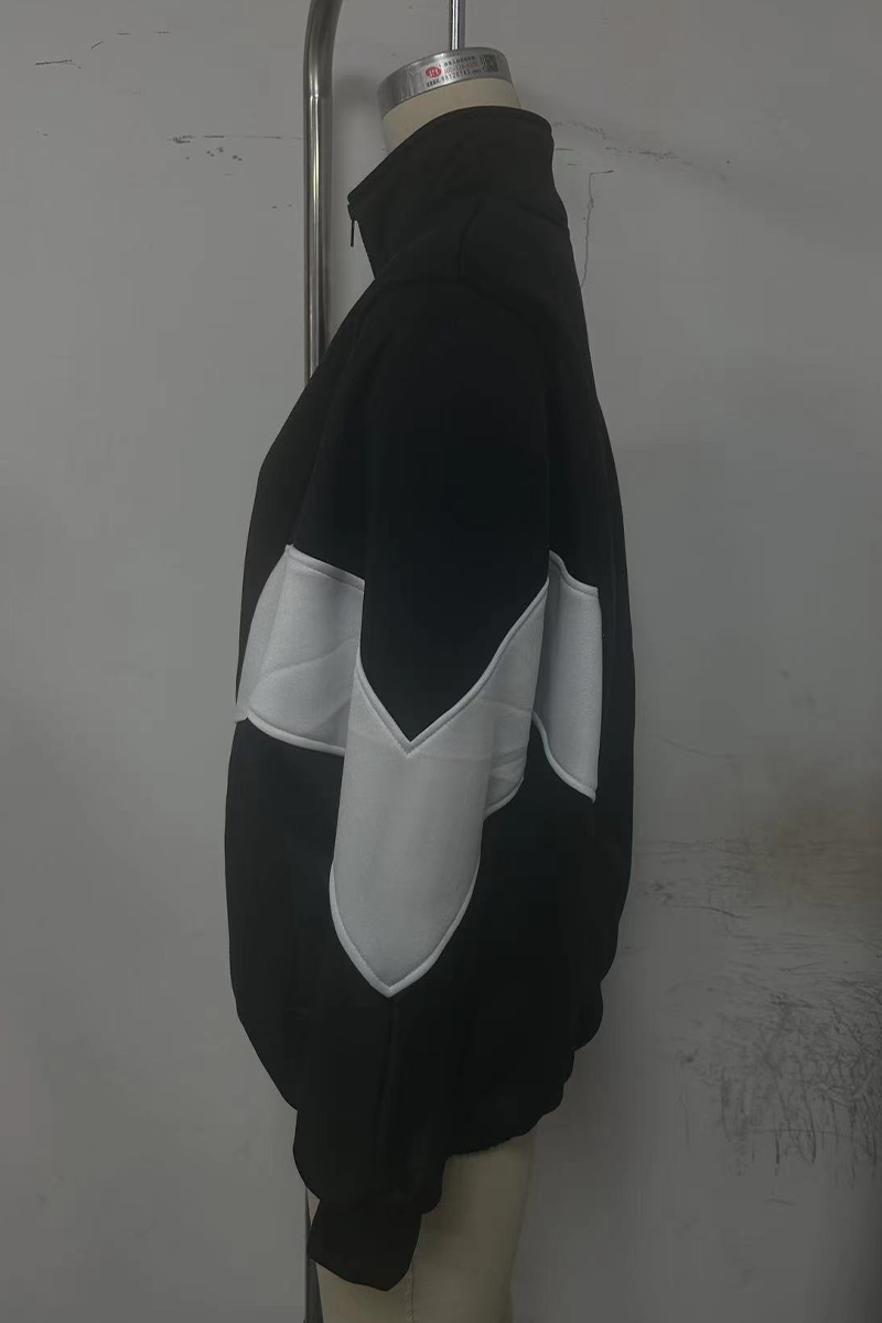 Juana | Casual street outerwear with color block patchwork zipper and contrast stand-up collar