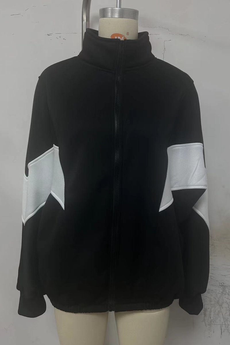 Juana | Casual street outerwear with color block patchwork zipper and contrast stand-up collar