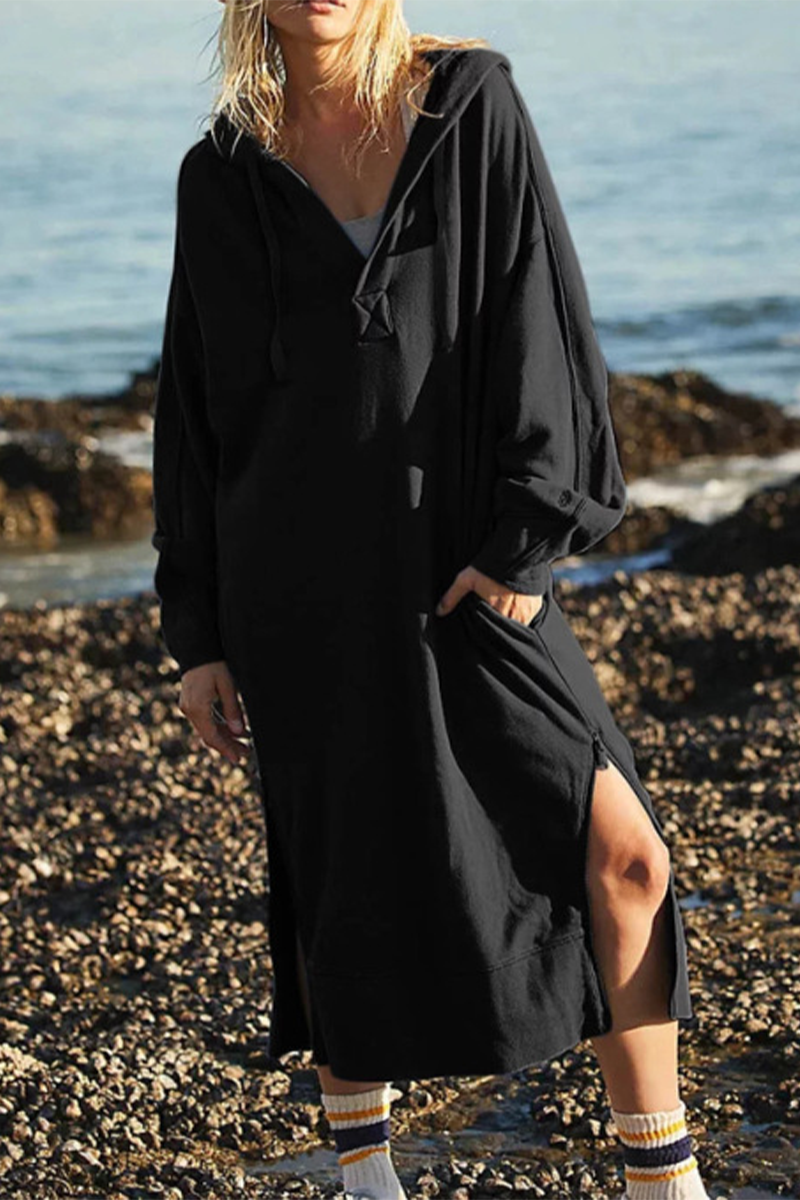 Josefina | Casual daily long sleeve dresses with pocket slit and hood