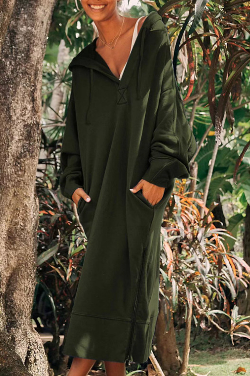 Josefina | Casual daily long sleeve dresses with pocket slit and hood