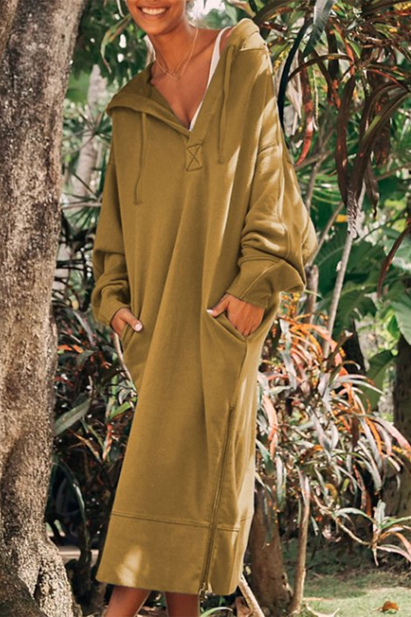 Josefina | Casual daily long sleeve dresses with pocket slit and hood