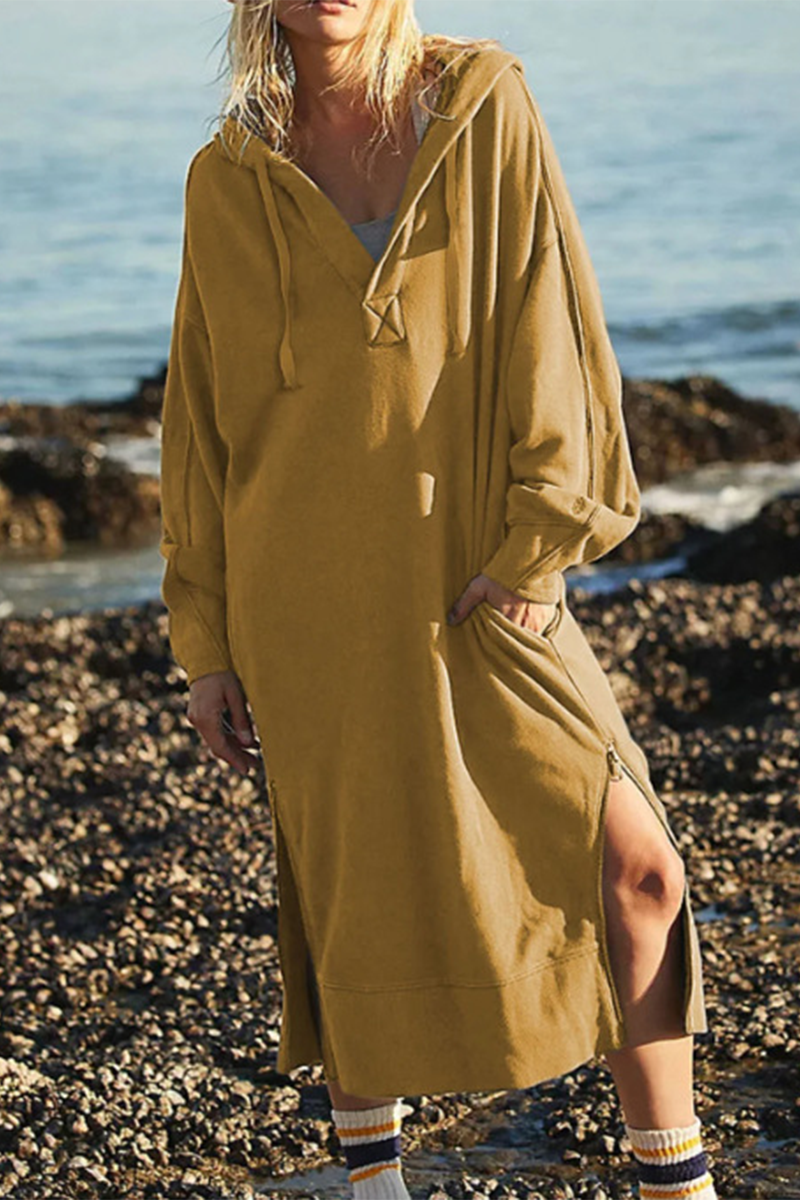 Josefina | Casual daily long sleeve dresses with pocket slit and hood