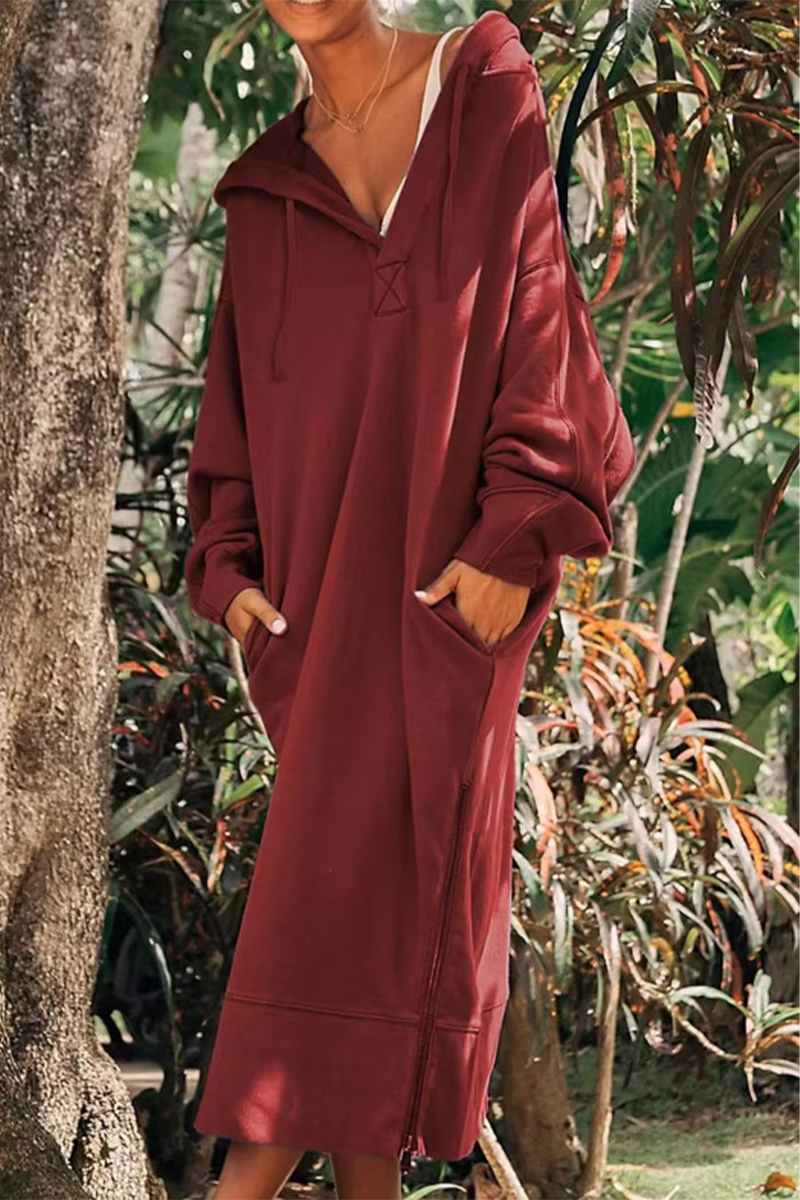 Josefina | Casual daily long sleeve dresses with pocket slit and hood