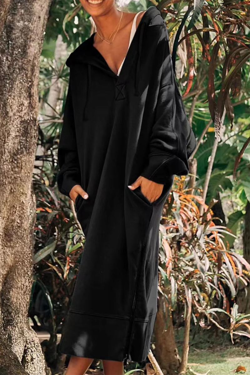 Josefina | Casual daily long sleeve dresses with pocket slit and hood