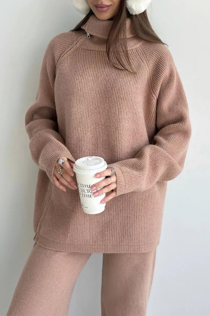 Karla | Casual daily long sleeve two piece suit with zip collar