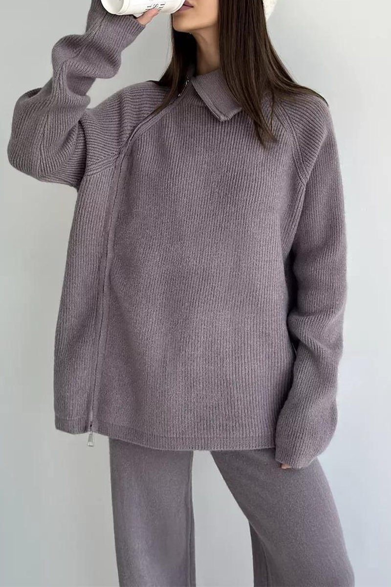 Karla | Casual daily long sleeve two piece suit with zip collar