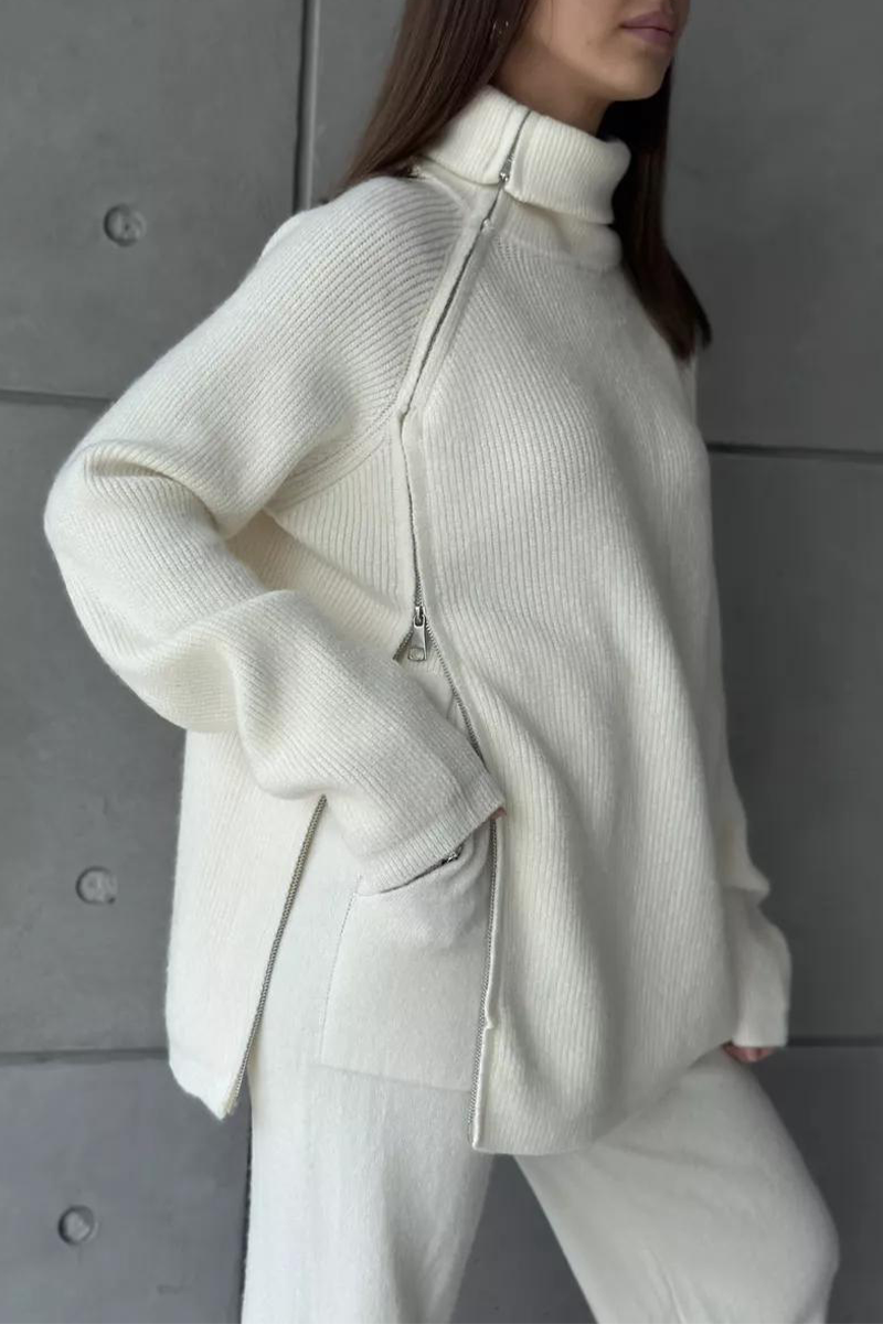 Karla | Casual daily long sleeve two piece suit with zip collar