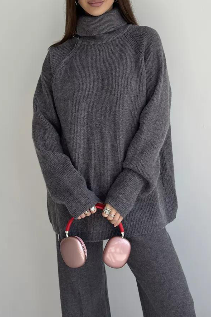Karla | Casual daily long sleeve two piece suit with zip collar