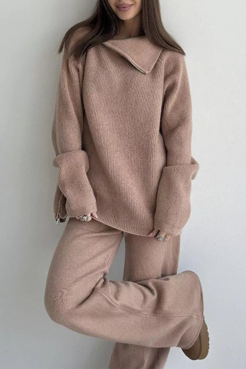 Karla | Casual daily long sleeve two piece suit with zip collar