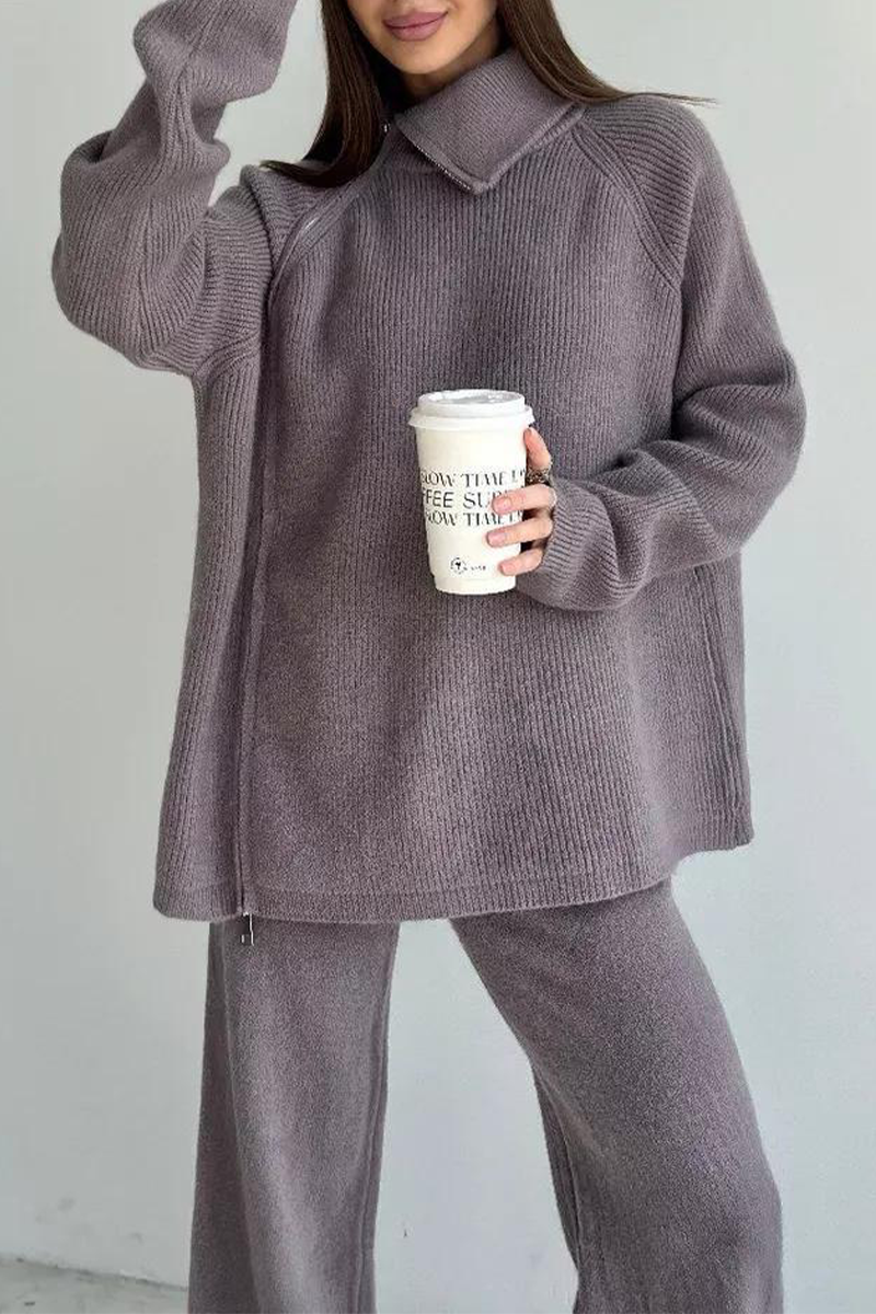 Karla | Casual daily long sleeve two piece suit with zip collar