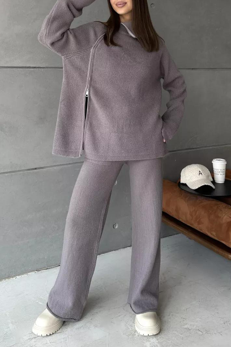 Karla | Casual daily long sleeve two piece suit with zip collar