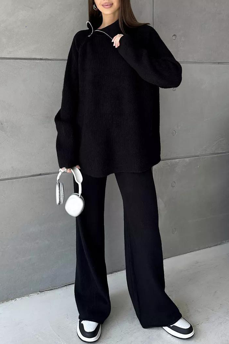 Karla | Casual daily long sleeve two piece suit with zip collar