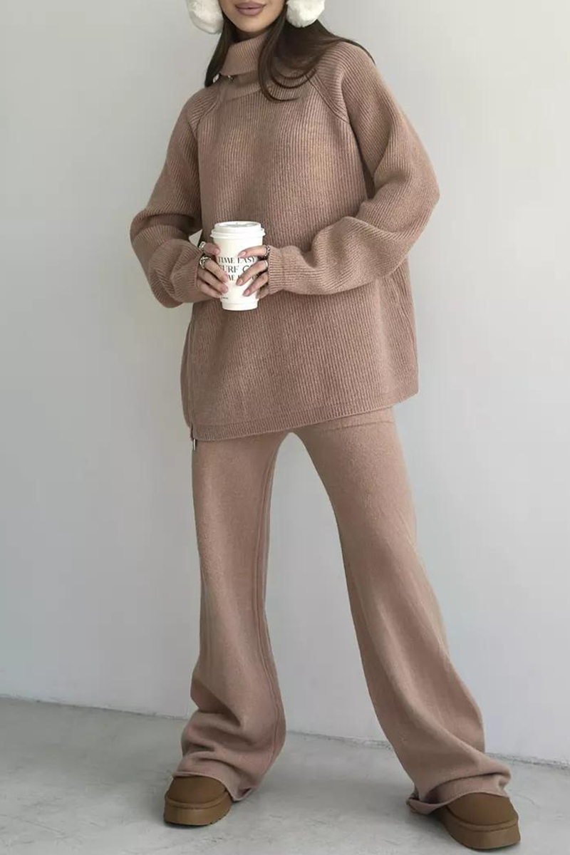 Karla | Casual daily long sleeve two piece suit with zip collar