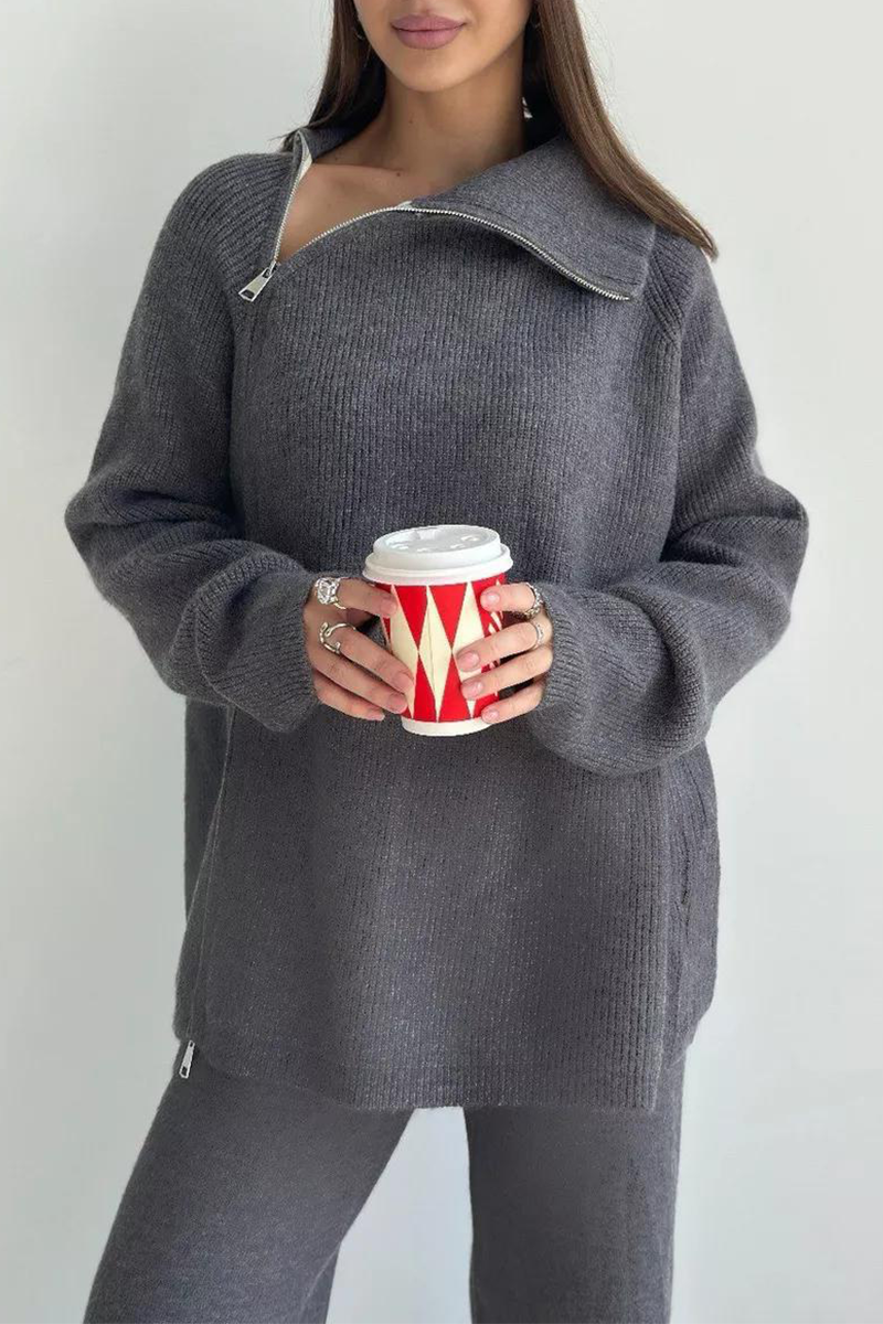 Karla | Casual daily long sleeve two piece suit with zip collar
