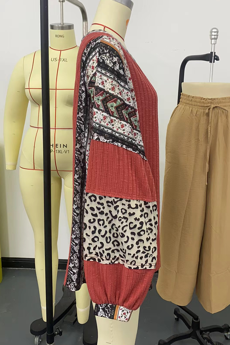 Karolina | Casual O-neck tops with stripes and leopard patchwork contrast