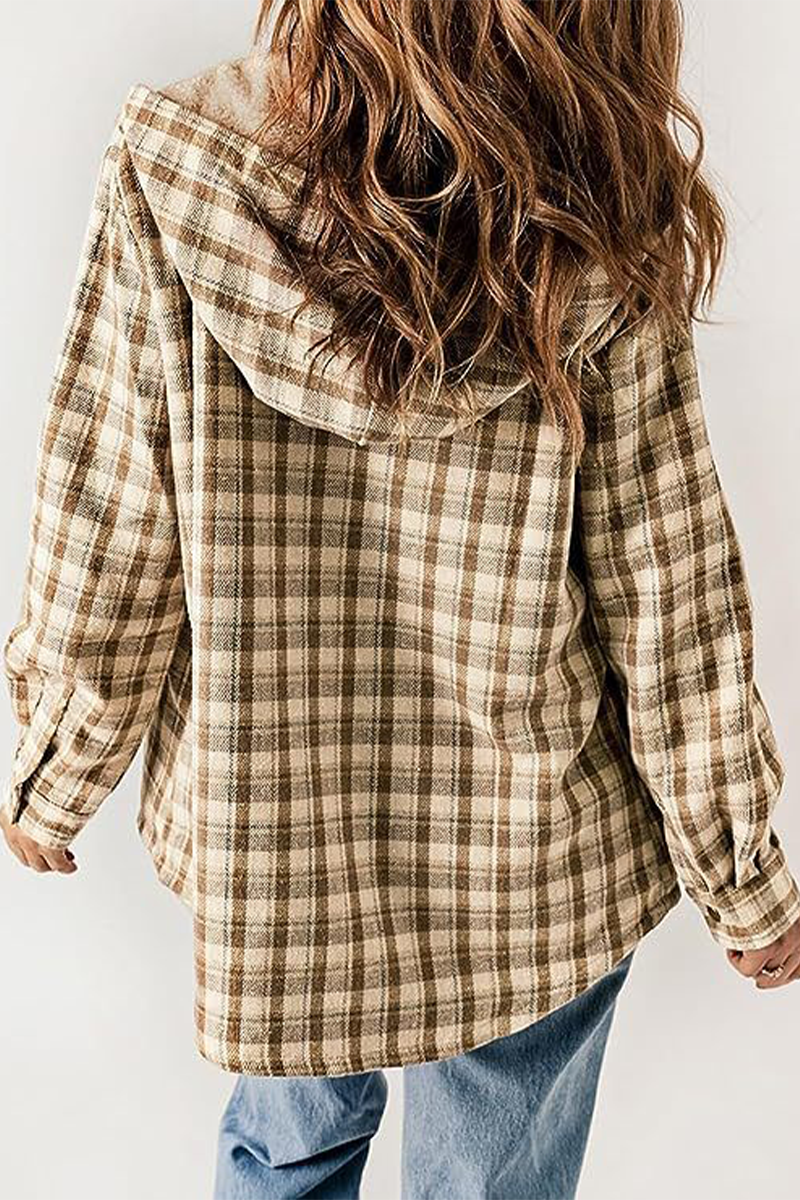 Katell | Casual fluffy contrast hooded outerwear with check pockets