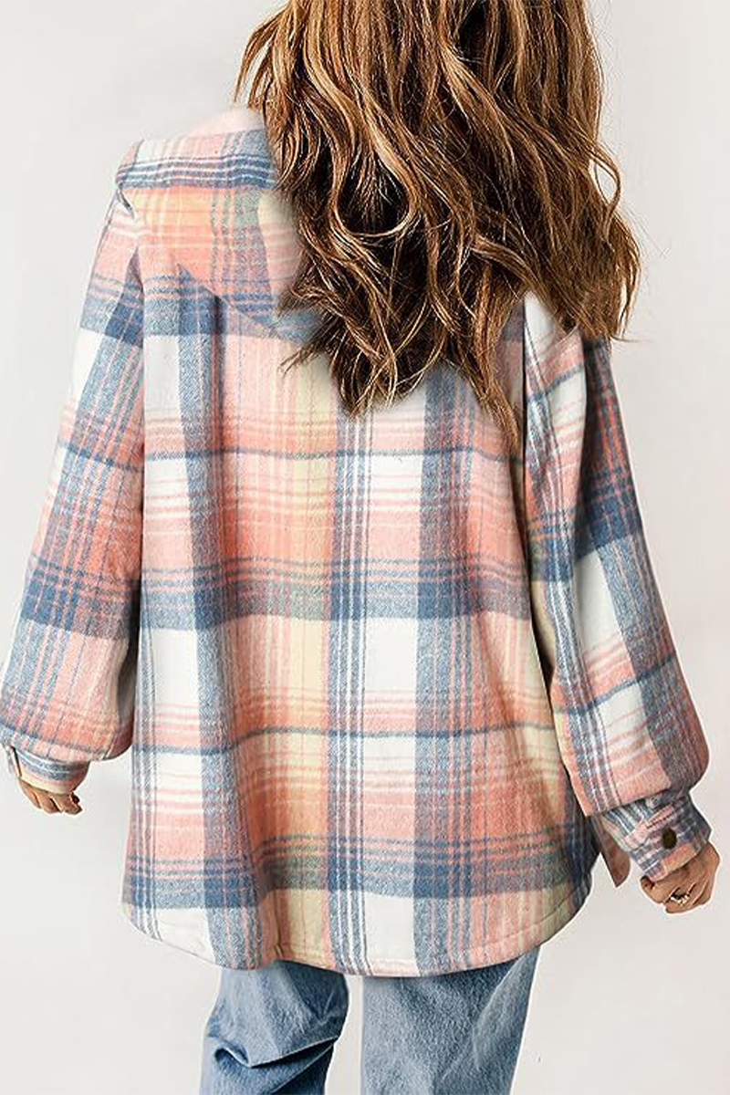 Katell | Casual fluffy contrast hooded outerwear with check pockets
