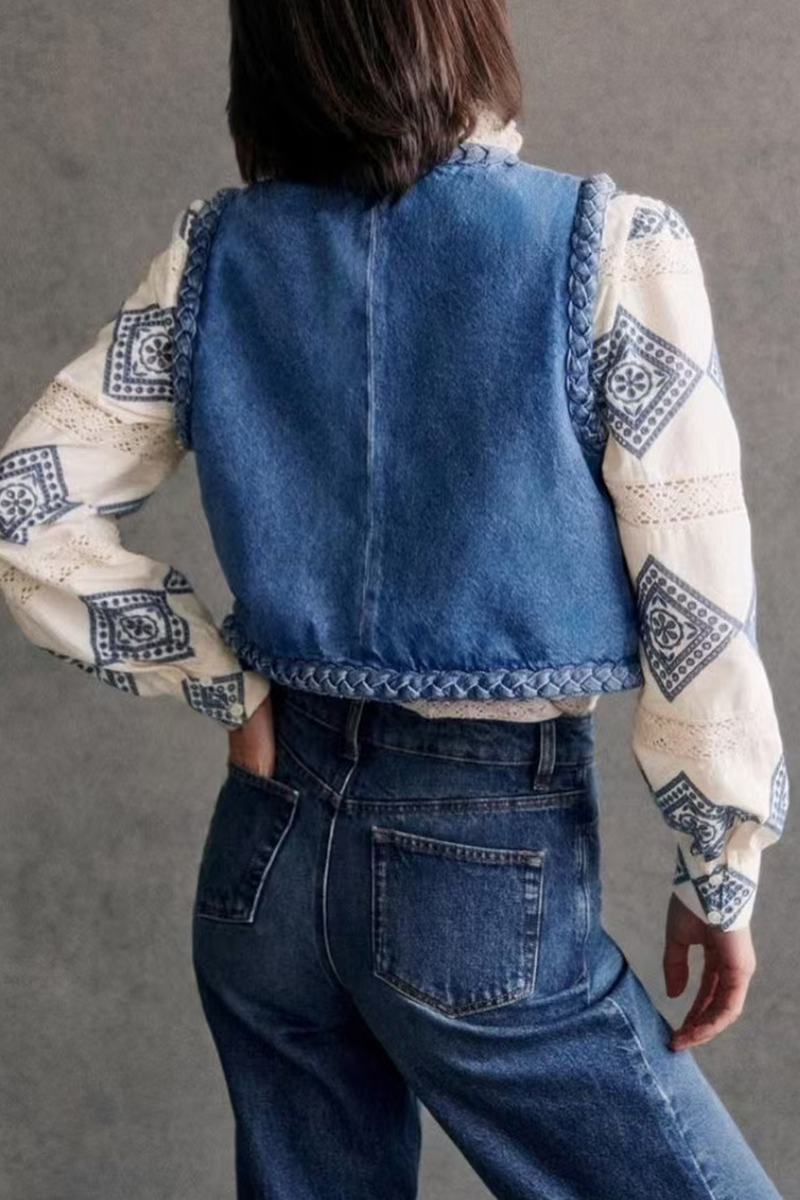 Katarina | Casual plain woven vest with O-neck