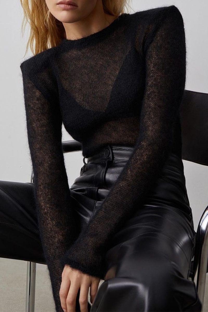 Kitty | Casual solid color sheer O-neck tops