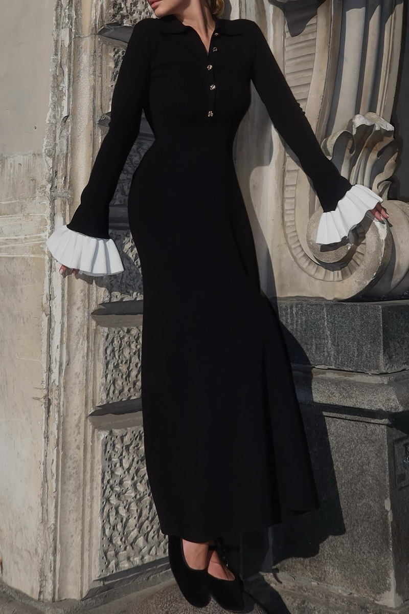 Klara | Elegant Ruffle Braid Contrast O-neck Waist Skirt Dresses
