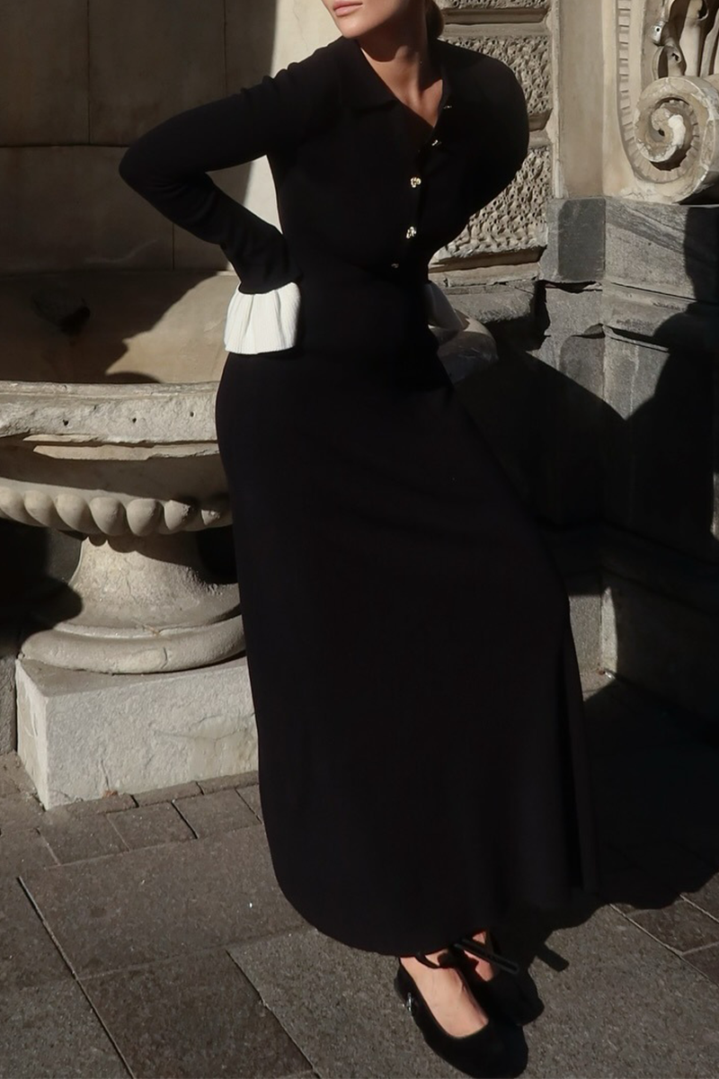 Klara | Elegant Ruffle Braid Contrast O-neck Waist Skirt Dresses