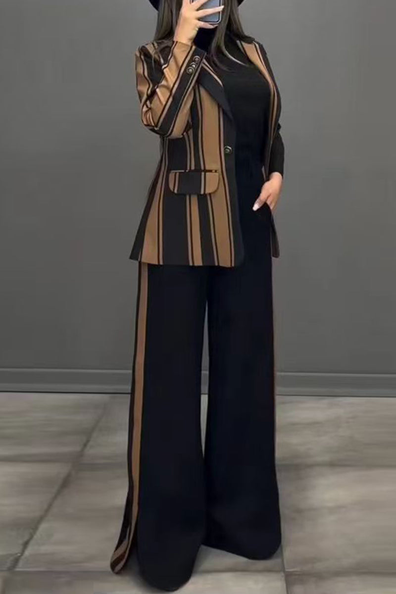 Lara | Casual trousers with stripes and slit, turn-down collar, long sleeves, two-piece
