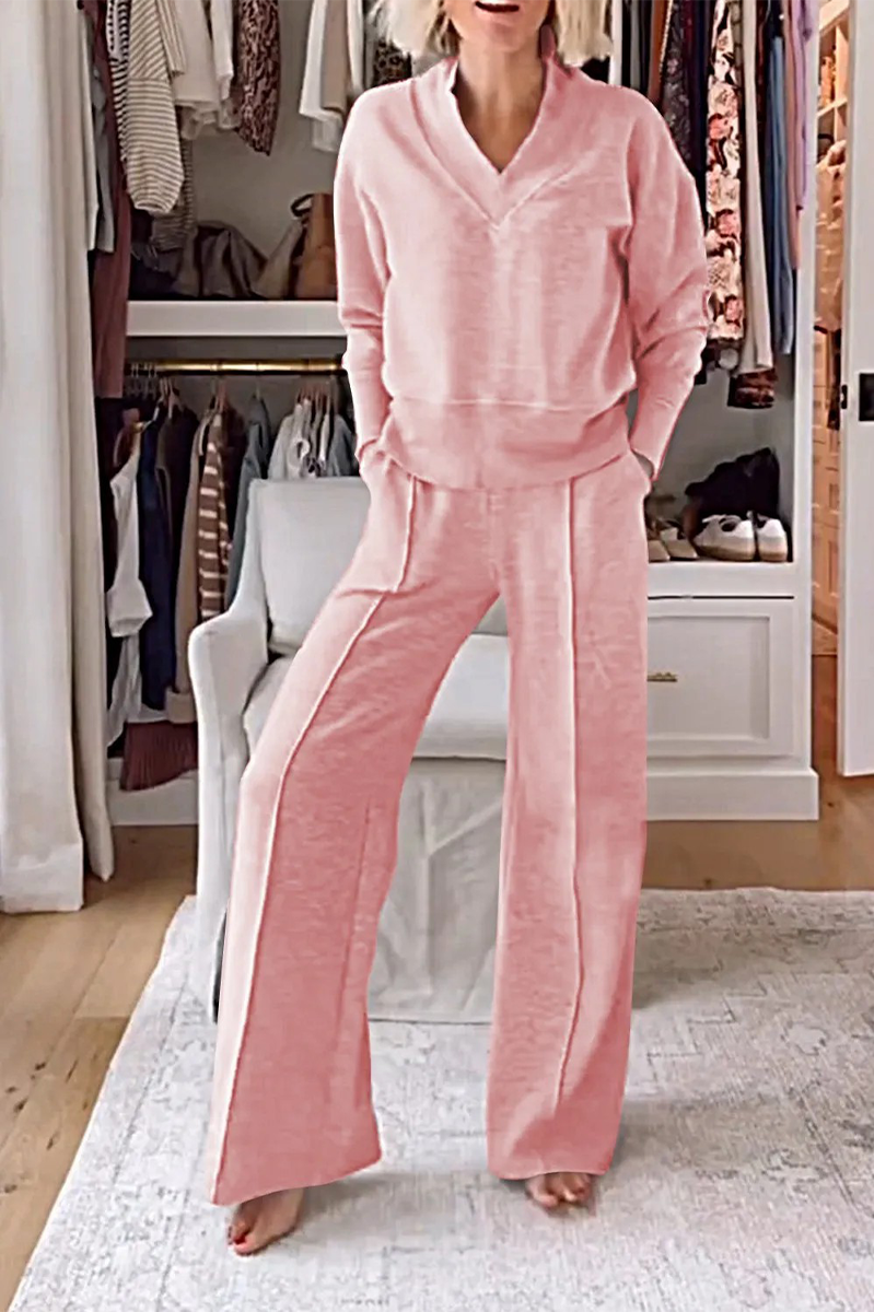 Kristel | Casual two-piece suit with pocket patchwork and V-neck and long sleeves
