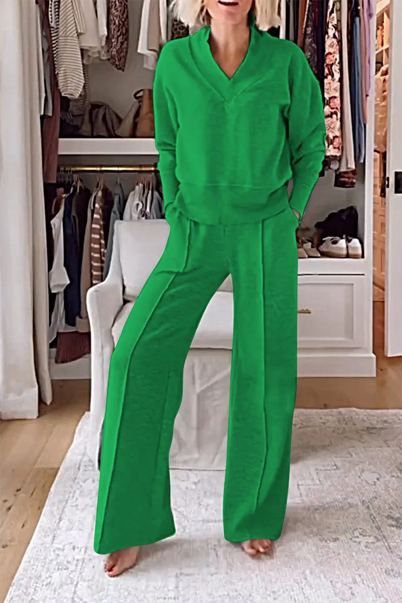 Kristel | Casual two-piece suit with pocket patchwork and V-neck and long sleeves