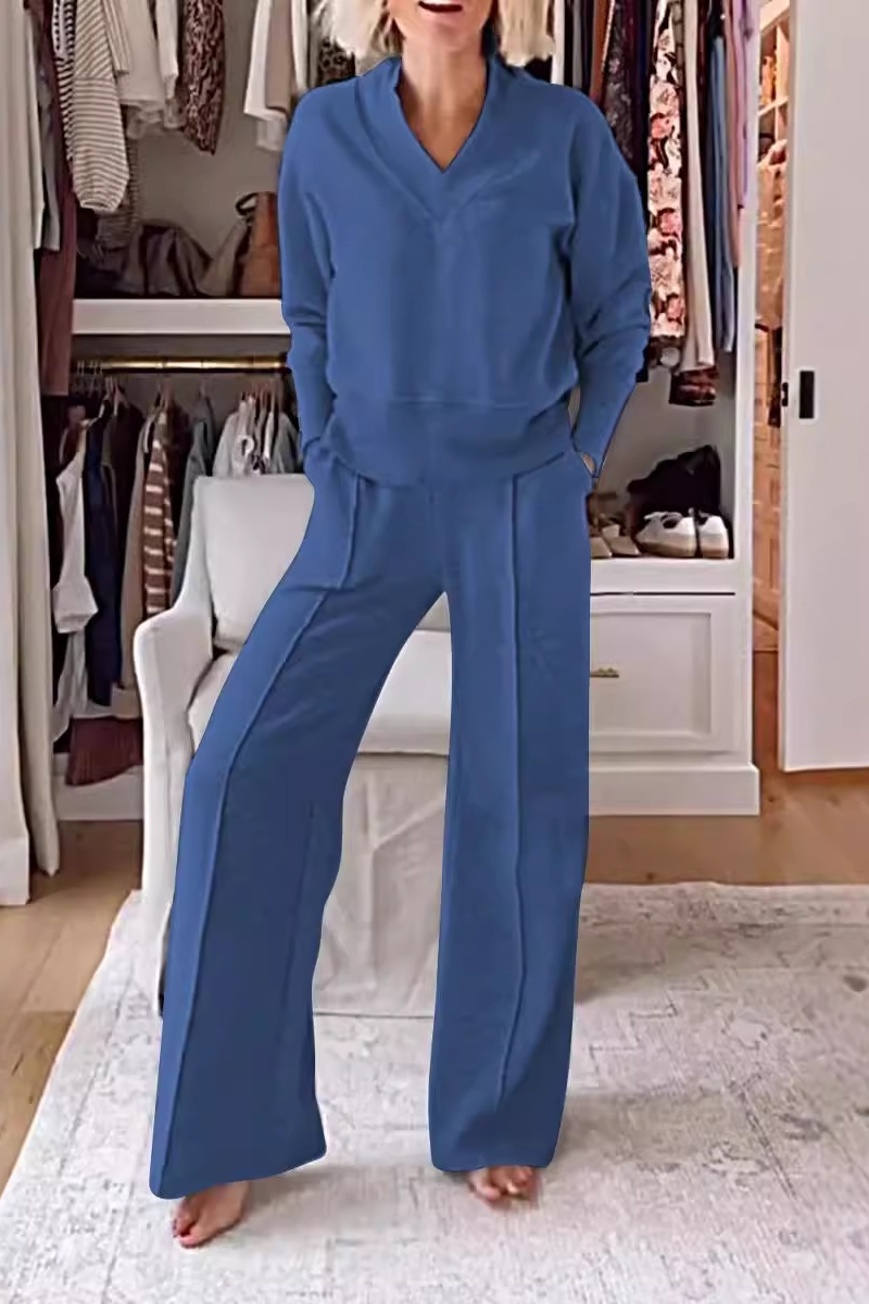 Kristel | Casual two-piece suit with pocket patchwork and V-neck and long sleeves