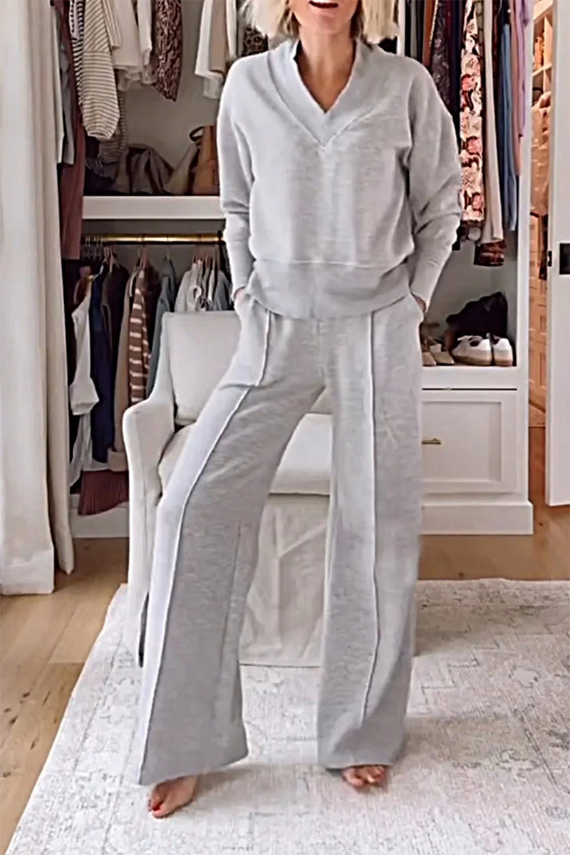 Kristel | Casual two-piece suit with pocket patchwork and V-neck and long sleeves